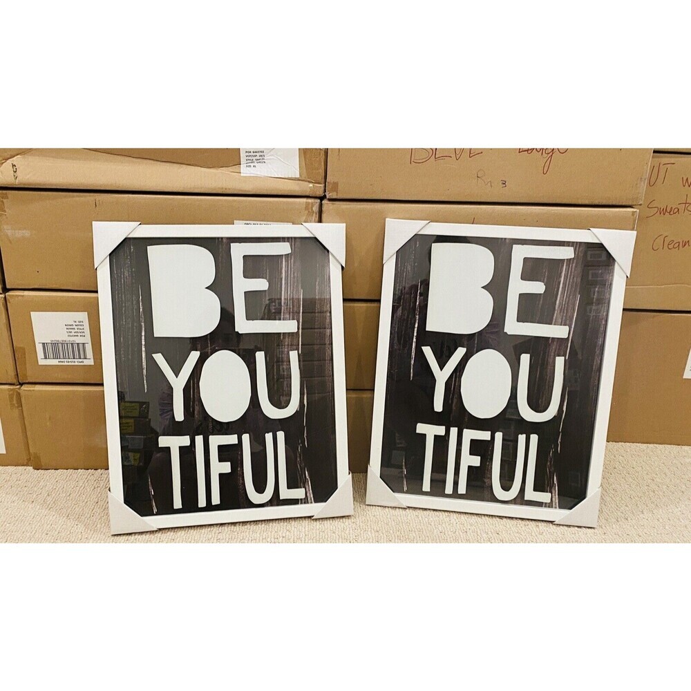 black & white wall frame decor Be-you-tiful Printed Glass Art Pillow fort 2pack
